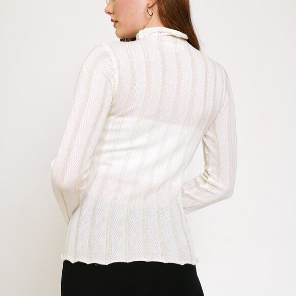 MYSTREE heer White Mock Neck Long Sleeve Top, Lightweight Mesh Knit Blouse - Picture 7 of 10